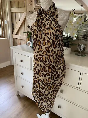 Designer Large Brown Leopard Print Multi Way Long Sarong Beach Wrap Cover Up New • £9.99