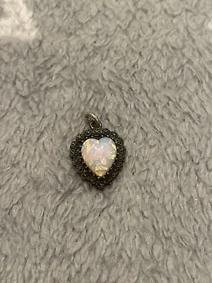 Rare Antique Charles Horner Silver Opal Glass Paste Stone Loveheart Charm C.1900 • £90