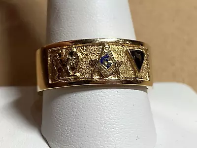 Vintage 14K Yellow Gold Masonic Band Ring 10.2 Grams Size 12  • $545