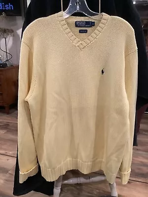 Vintage Polo Ralph Lauren Knit Sweater V Neck Pony Golf RLX Tennis 90s Heavy Lg • $25