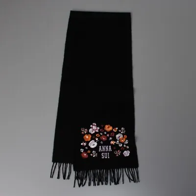 ANNA SUI Wool Embroidery Muffler SCARF WOOL SIZE 30 X 175 Cm • $89.96