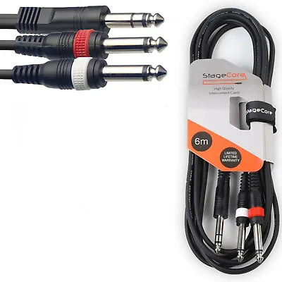£4.99 • Buy 6.35mm 1/4  Stereo TRS Jack To 2 X 6.35mm 1/4  Mono Jack Insert Cable / Y Lead