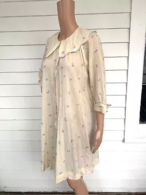 30s Antique Embroidered Sheer Robe Ivory Dressing Gown S • $57