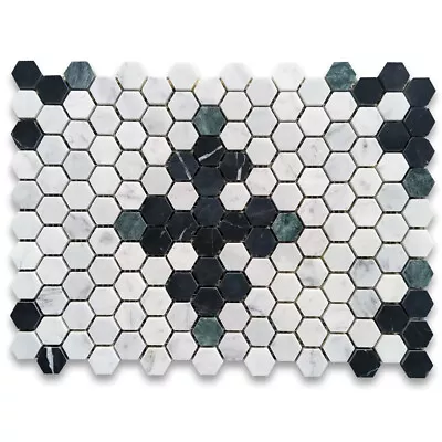 C31F71XH Carrara White Marble Hexagon Starlight Mosaic Tile Black Green Honed • $45.99