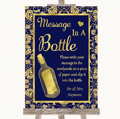 Blue & Gold Message In A Bottle Personalised Wedding Sign • $64.60