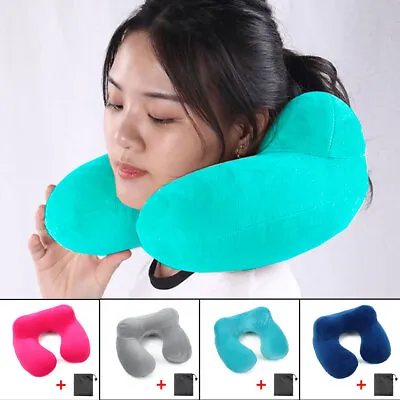 $11.99 • Buy Inflatable Car Travel Neck U Shape Pillow Air Blow Up Cushion Washable Cover Bag