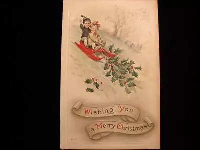 Vintage  Sledding Into Christmas - 1928!!  Christmas Greeting Postcard • $2