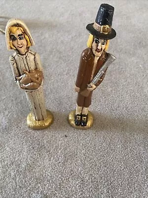 Vintage Thanksgiving Pilgrims Hand Painted Set Of 2 Figurines 9” Tall • $17.49