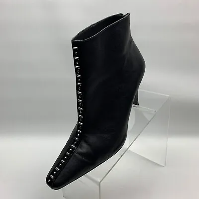 $39.95 • Buy Zara Ankle Boots Black Leather Pointy Toe Stud Front Design Heel Size EU39 US8.5