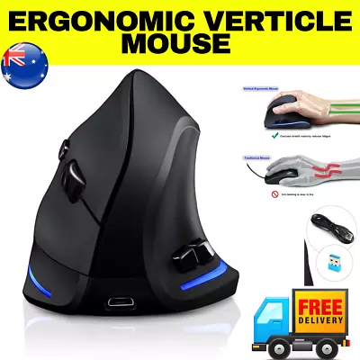 Usb Vertical Rechargeable Wireless Ergonomic Mouse Rgb Gaming Dpi 2.4 • $29.95