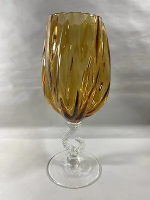 Vtg EMPOLI Art Glass Snifter Amber C STEM Balloon Large 13” Goblet VASE Italian • $52.50