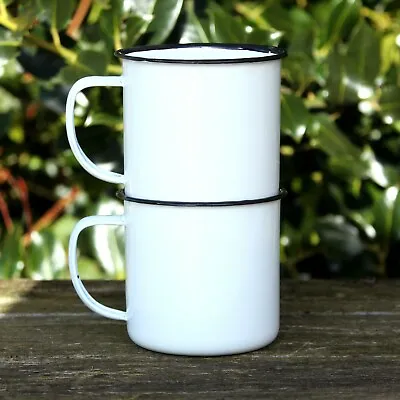 Set 2 Coloured Enamel Mugs Retro Outdoor Camping Travel Tin Rustic Metal Cups • £5.99