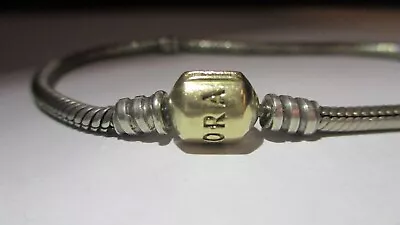 $145 • Buy PANDORA Charm Bracelet Silver, 14k Gold Two Tone Smooth Snake 19cm Long 590702HG