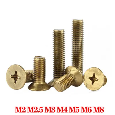 Solid Brass Phillips Machine Screws Countersunk Flat Head Bolts M2 M2.5 M3 M4~M8 • £2.34