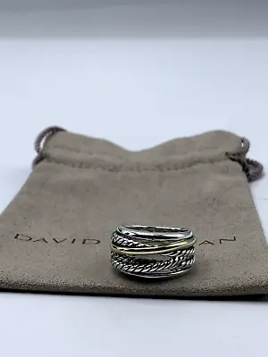 David Yurman Sterling Silver 14K Yellow Gold Narrow Crossover Ring Sz 7 • $349