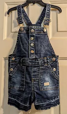 7 For All Mankind Toddler Girls Overall Shorts Size 4T Blue Denim Bib Distressed • $7