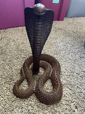 Carved Wood Cobra Snake 7.25 Inch Tall Reptile Sculpture • $30