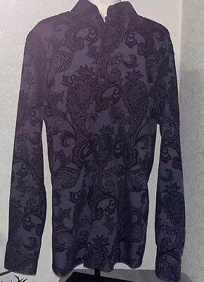 Consequence Men’s XL Blue Paisley Velvet Embossed Long Sleeve Shirt • $9.99