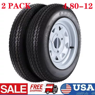 2Pcs Trailer Tires And 12'' Rims 4.80-12 4.80x12 6 Ply 4 Lug On 4  Load Range C • $113.98