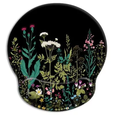 Black Gel Non-Slip Base 3D Wrist Support Mouse Pad Flowers And Weeds Mice Pad • £8.96