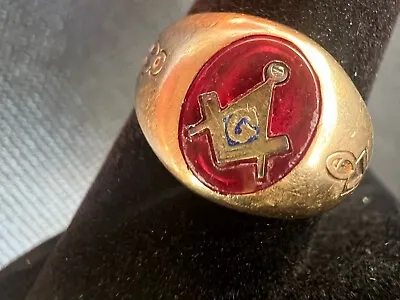 10K Yellow Gold Men's Ruby  Mason Masonic Ring Size 9.5.  4.53g • $337.50