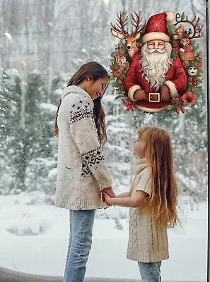 Santa And Reindeer-Vinyl Sticker Decal- Window/Wall-00181 • £15.99