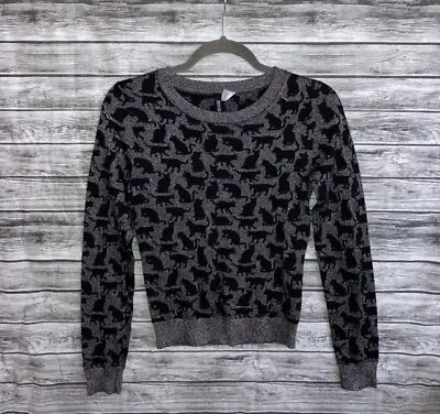 Black Cats All Over Print Divided H&M Women’s Cropped Sweater Pink Metallic 4 • $39.94