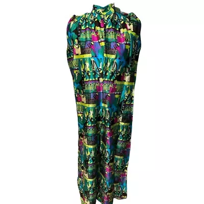 Vtg 1970s Green Egyptian Retro Sleeveless Mock Neck Jumpsuit Romper Size Medium • $48.29