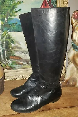 Modern Vintage Black Leather Ladies Biker Riding Boots Moto Tall 6.5 7 Flat • $44.99