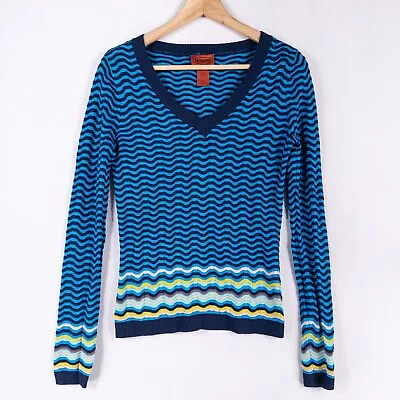 Missoni Target Sweater Womens Small Blue Chevron Stripe Rayon V Neck Lightweight • $22.79
