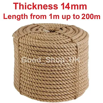 £4.69 • Buy 14mm Thick Heavy Duty Jute Rope High Quality Twisted Braided Garden Decking Cord