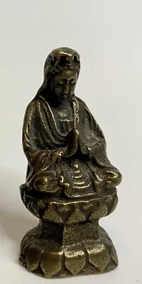 $27 • Buy KWAN YIN STATUE Buddhist Goddess Bronze Resin Deity Guan Quan 2” Vintage