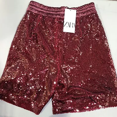 $60 • Buy 100% Authentic ZARA Burgundy High Waist Sequin Boxer Shorts $60.00+Tax Size: S