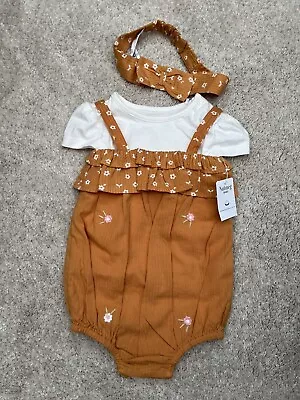 New Baby Girl's Nutmeg Summer Romper Set With Headband Size 6-9 Months 74cm 9kg • £6