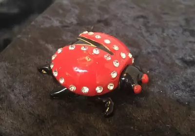 Lady Bug Enamel Rhinestone Crystal Hinged Trinket Box • $12