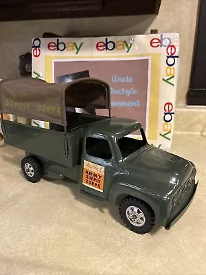 Vintage Buddy L  Army Supply Truck Metal Canvas Top Ex Cond • $125