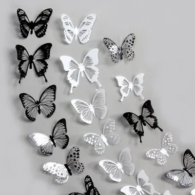 18 X Black & White Butterfly Wall Stickers Home Decor Room Decoration Sticker • £2.99