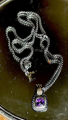 David Yurman Amethyst 925 Silver 14 K Gold Pendant And 18” Original Chain . • $274