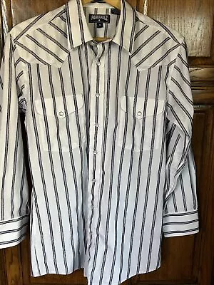 Men’s Pearl Snap Panhandle Western Shirt White  Metallic Stripes Size Med H9 • $18.90