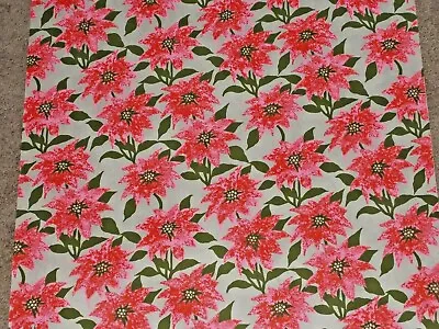 Vtg Christmas Wrapping Paper Gift Wrap 1960 Poinsettia 2 Yards Pink Red Green • $7.49