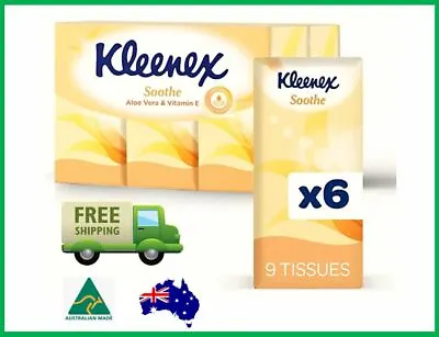 6 Pack Kleenex Facial Tissues 9 Pocket Aloe Vera And Vitamin E FREE Shipping AU • $8.95