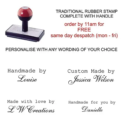 Personalised Handmade By Rubber Stamp Customised With Your Name Business Company • £13.95