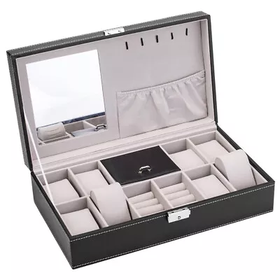 Jewelry Box 8 Slots Watch Organizer Storage Case W/Lock And Mirror For Men Women • $23.89
