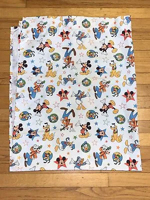 Disney Mickey Mouse Toddler Bed Flat Sheet Donald Duck Goofy Pluto Stars Fabric • $13.89