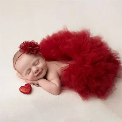 2Pcs Photography Props Outfit Baby Tulle Tutu Skirts Pettiskirt Headband • £7.84