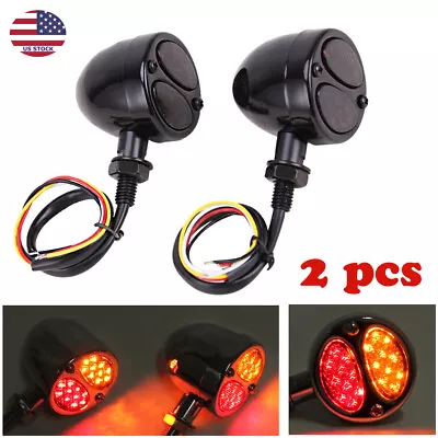 Motorcycle LED Black Bullet Brake Running Turn Signal Tail Light For Bobber 2pcs • $17.81