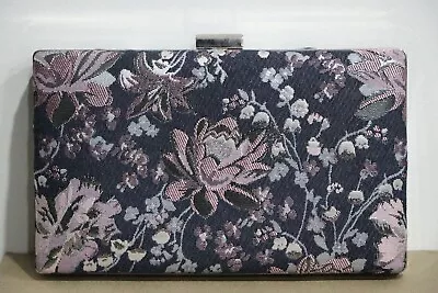$50 • Buy NEW Forever New Navy Purple Floral Brocade Structured Rectangle Clutch Bag OS