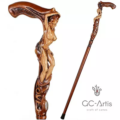 Hand Carved Walking Stick Cane LOVE Naked Girl Wooden Hand Crafted Gift For Men  • $188