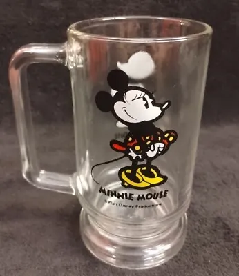 Minnie Mouse Vintage Clear Heavy Beer Glass Stien Mug Cup Handle Walt Disney • $9.97