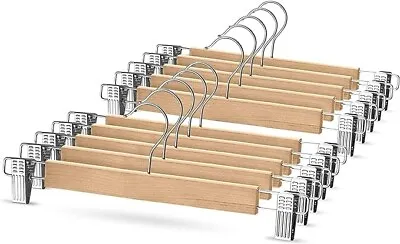 10 PACK Wood Pants Hangers Clip Hanger For Pant Skirts Slacks Bottoms NEW • $13.99